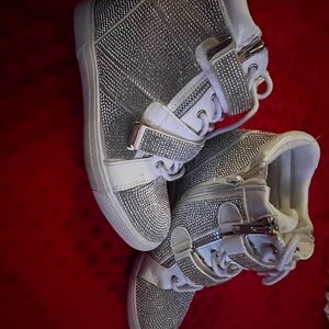 WOMANSSS Silver and White sparkly y2k High-Top Sneakers